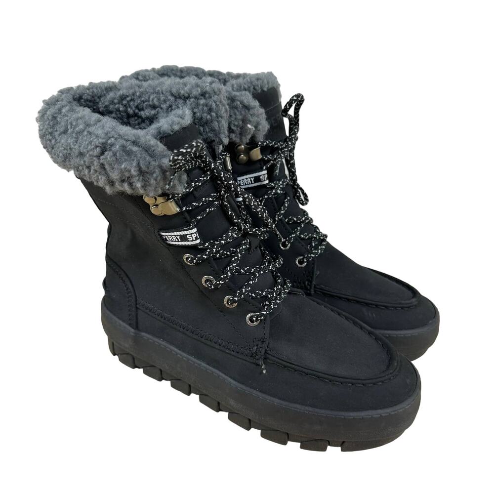 Sperry NWOB Juneau Lace Up Black Winter Boots STS86817 Size 5.5 Waterproof Suede